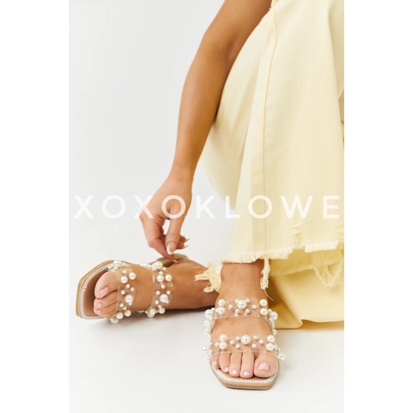 Pearl Embellished 2 Band Slide Sandals - Picture 2 of 8